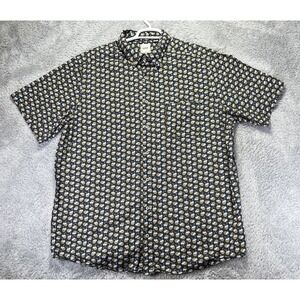 ROWM Mens 2XT TALL  Black Coconut Drink Print Short Slv Cotton Button Down Shirt